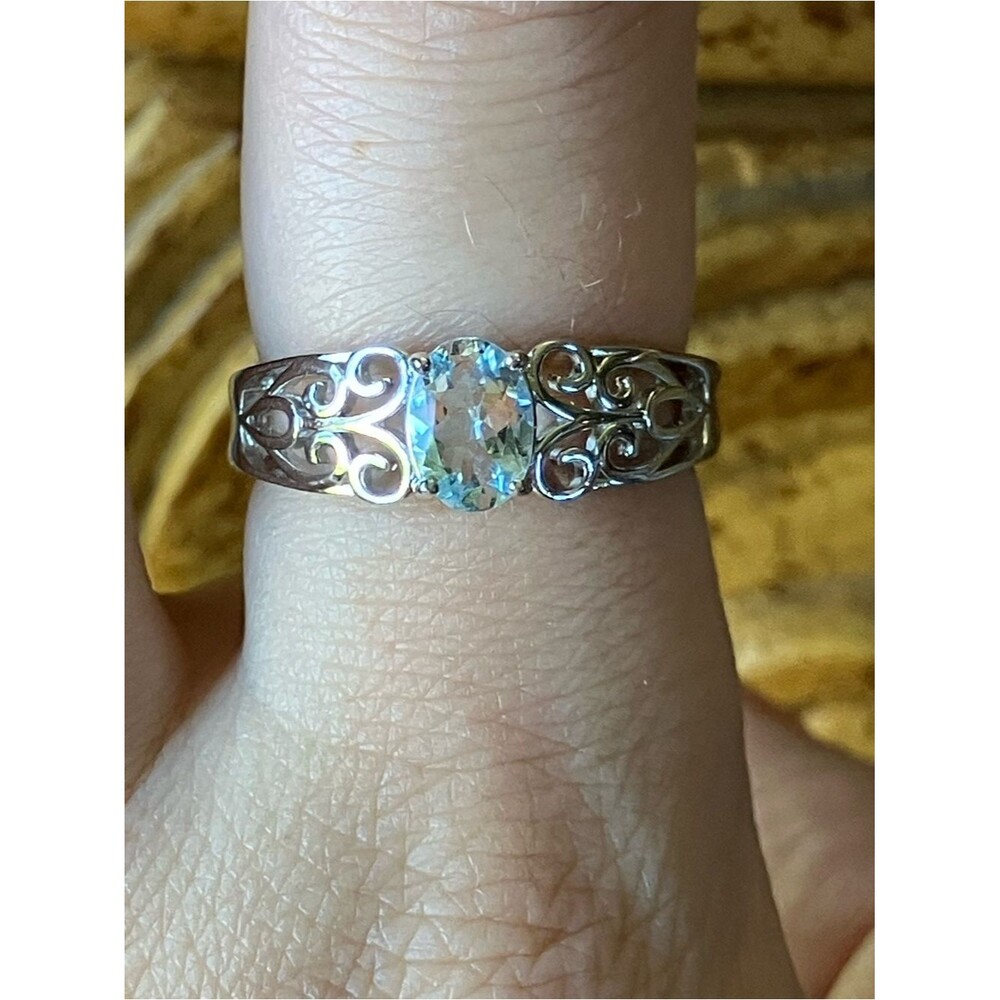Genuine Aquamarine Sterling Silver Ring Size 8